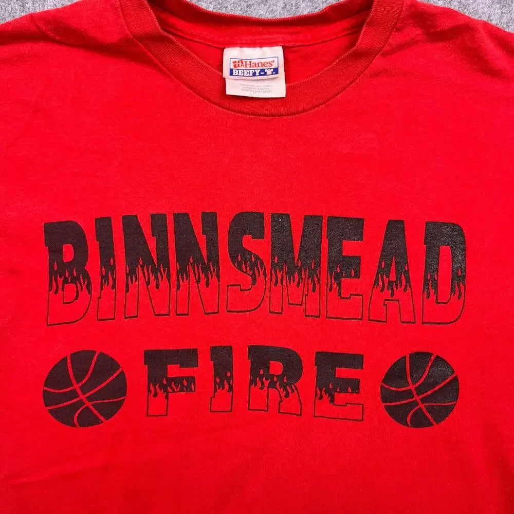hanes beefy binnsmead fire t-shirt red cotton short sleeve boys large